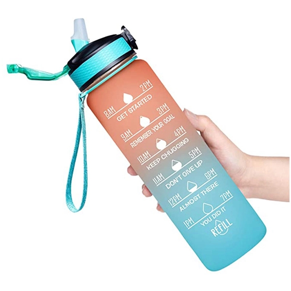 32oz Motivational Water Bottle with Time Marker and straw - 32oz Motivational Water Bottle with Time Marker and straw - Image 8 of 21