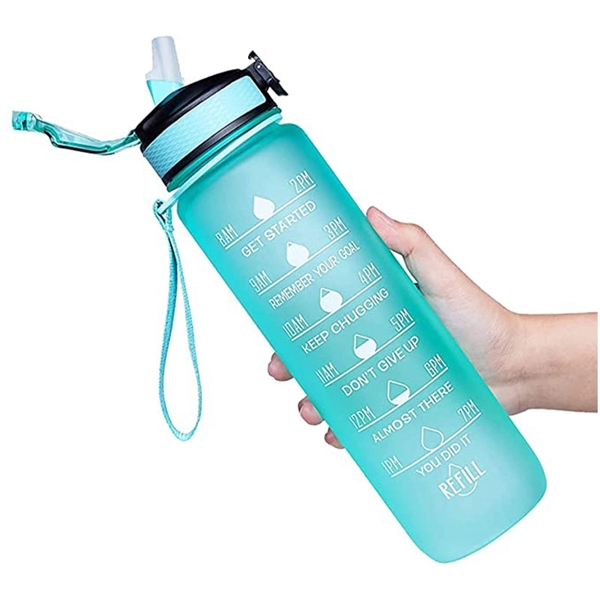 32oz Motivational Water Bottle with Time Marker and straw - 32oz Motivational Water Bottle with Time Marker and straw - Image 10 of 21