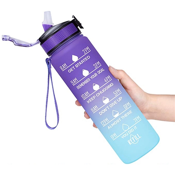 32oz Motivational Water Bottle with Time Marker and straw - 32oz Motivational Water Bottle with Time Marker and straw - Image 11 of 21