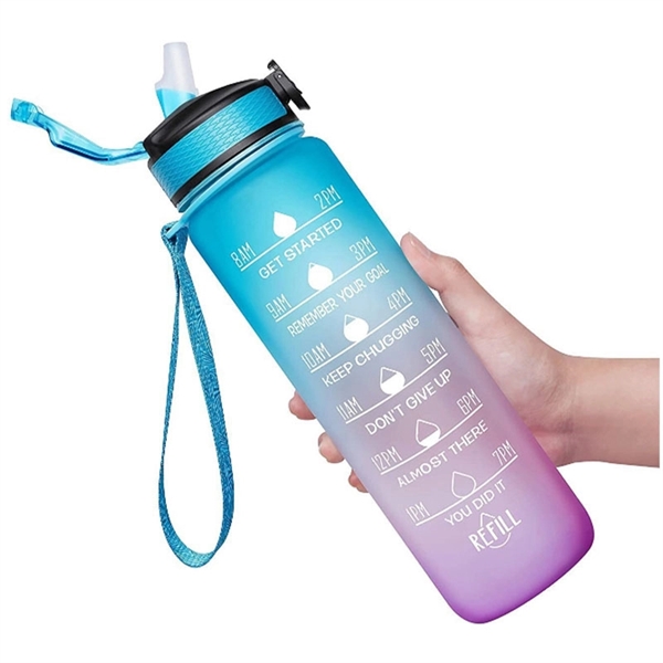32oz Motivational Water Bottle with Time Marker and straw - 32oz Motivational Water Bottle with Time Marker and straw - Image 12 of 21