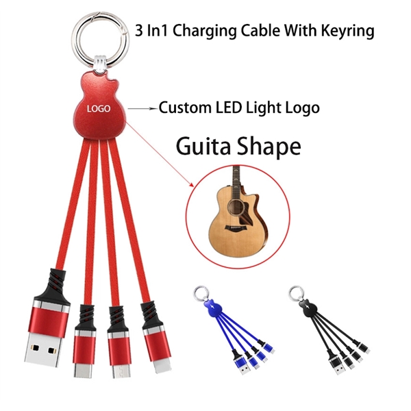Three-in-one Illuminated Keychain Charging Cable - Three-in-one Illuminated Keychain Charging Cable - Image 0 of 4