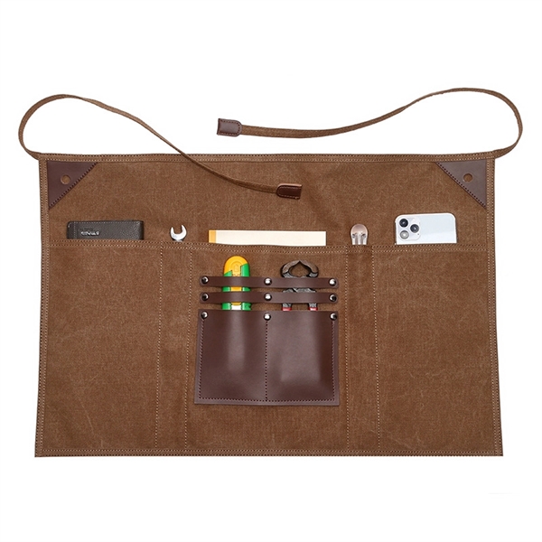 Canvas Waist Apron Leather Pockets Work Tool - Canvas Waist Apron Leather Pockets Work Tool - Image 1 of 4