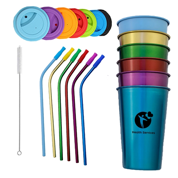Colored 16 Oz Stainless Steel Cup With Straw And Lid