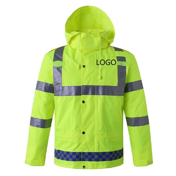 Safety Raincoat With Down Waterproof Reflective - Safety Raincoat With Down Waterproof Reflective - Image 0 of 7