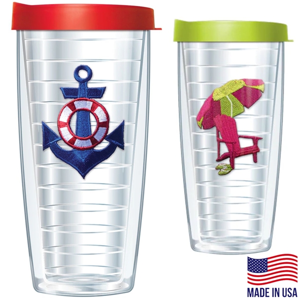 Made in USA 16 oz BPA free Tumbler w/ Stitched Emblem Patch