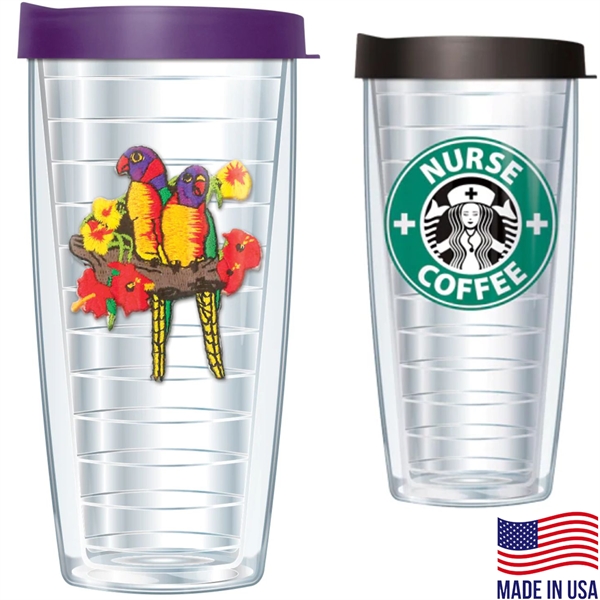 Made in USA 22 oz BPA free Tumbler w/ Stitched Emblem Patch