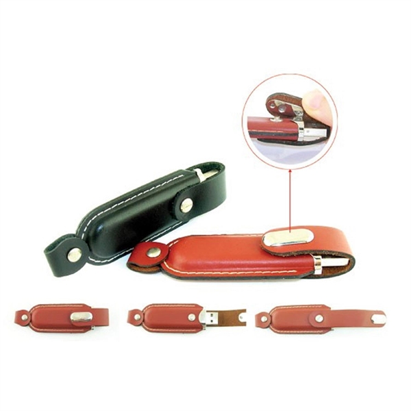 Leather USB Drive with Snap fastener and keyloop - Leather USB Drive with Snap fastener and keyloop - Image 1 of 8