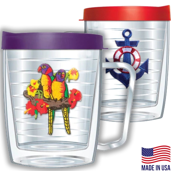 Made in USA 18 oz BPA free Travel Mug w/ Stitched Emblem
