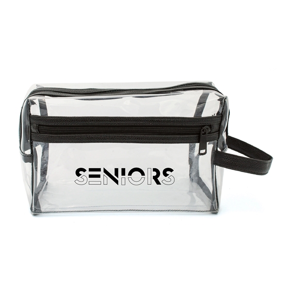 Clear Vinyl Toiletry Bag w/ Leatherette Accent - Clear Vinyl Toiletry Bag w/ Leatherette Accent - Image 0 of 3