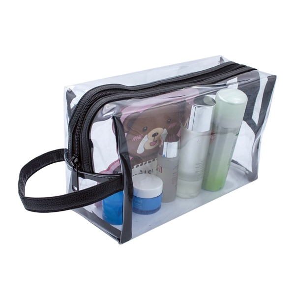 Clear Vinyl Toiletry Bag w/ Leatherette Accent - Clear Vinyl Toiletry Bag w/ Leatherette Accent - Image 3 of 3