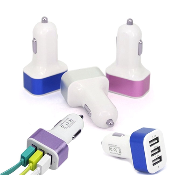 3-port USB car charger 2.1 Amp fast charging cable - 3-port USB car charger 2.1 Amp fast charging cable - Image 0 of 9