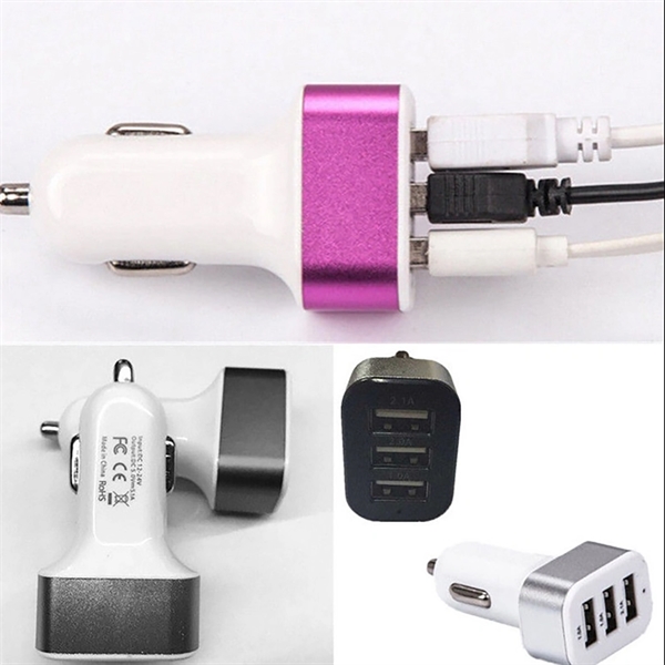 3-port USB car charger 2.1 Amp fast charging cable - 3-port USB car charger 2.1 Amp fast charging cable - Image 1 of 9