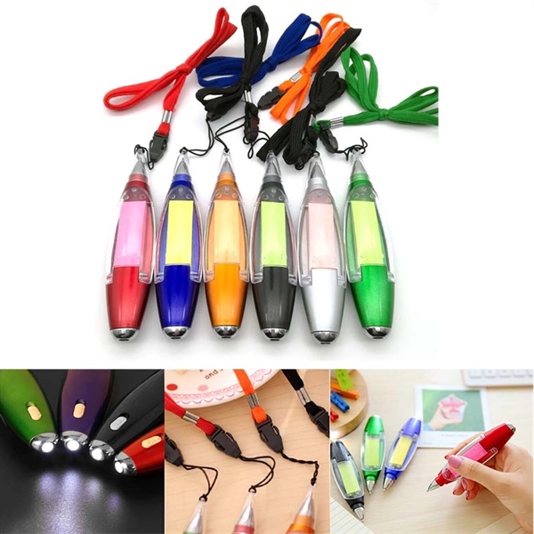 Multi-Function Lanyard Pen With LED Flashlight Sticky Note - Multi-Function Lanyard Pen With LED Flashlight Sticky Note - Image 0 of 1