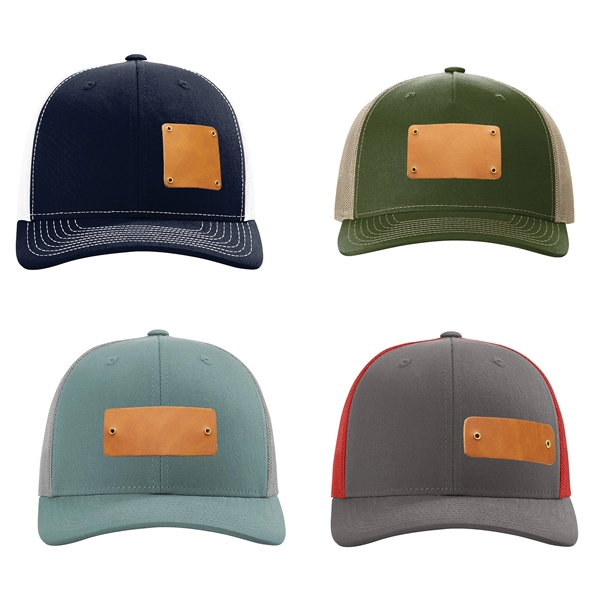 Leather Patch Cap - Riveted - Trucker Meshback (T2) - Leather Patch Cap - Riveted - Trucker Meshback (T2) - Image 1 of 9