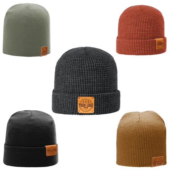 Full-Grain Leather Patch Beanie - Riveted - Full-Grain Leather Patch Beanie - Riveted - Image 0 of 12