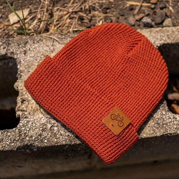 Full-Grain Leather Patch Beanie - Riveted - Full-Grain Leather Patch Beanie - Riveted - Image 8 of 12