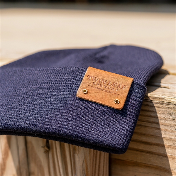 Full-Grain Leather Patch Beanie - Riveted - Full-Grain Leather Patch Beanie - Riveted - Image 7 of 12