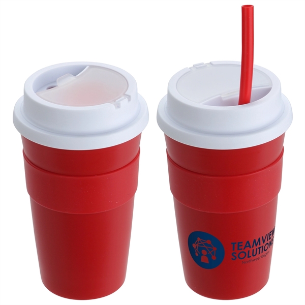 Bistro 14 oz Coffee Cup with Silicone Sleeve  Straw - Bistro 14 oz Coffee Cup with Silicone Sleeve  Straw - Image 2 of 2