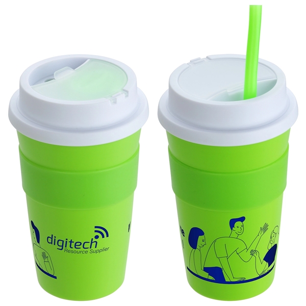 Custom Bistro 14 oz Coffee Cup with Silicone Sleeve Straw