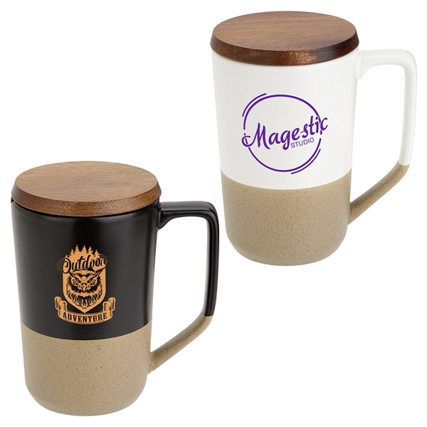 Bellaria 15 oz Ceramic Mug with Wood Lid