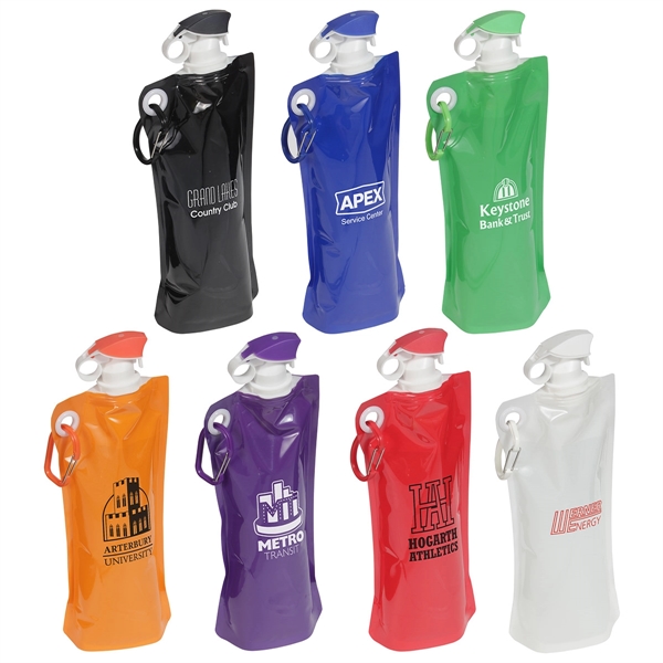 Flip Top Foldable Water Bottle with Carabiner - Flip Top Foldable Water Bottle with Carabiner - Image 0 of 7