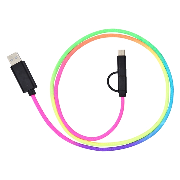 3-In-1 3 Ft. Rainbow Braided Charging Cable - 3-In-1 3 Ft. Rainbow Braided Charging Cable - Image 1 of 2