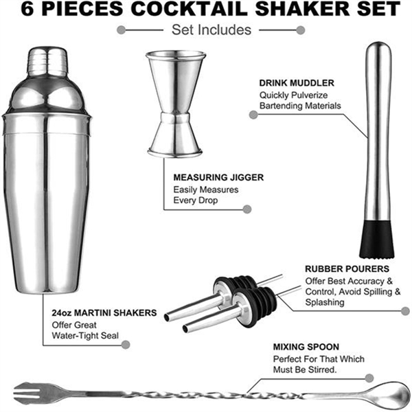 Cocktail Shaker 6 Pieces Set - Cocktail Shaker 6 Pieces Set - Image 4 of 4