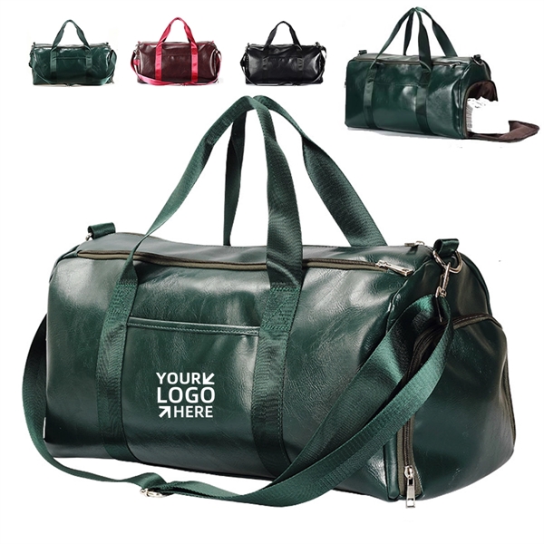 Leather Travel Duffel Gym Bag With Shoe Compartment - Leather Travel Duffel Gym Bag With Shoe Compartment - Image 0 of 3