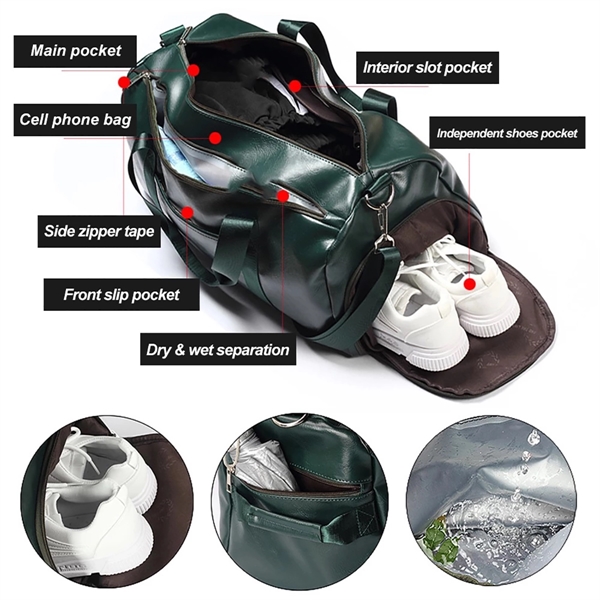 Leather Travel Duffel Gym Bag With Shoe Compartment - Leather Travel Duffel Gym Bag With Shoe Compartment - Image 2 of 3