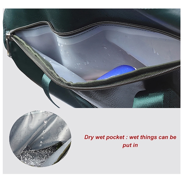 Leather Travel Duffel Gym Bag With Shoe Compartment - Leather Travel Duffel Gym Bag With Shoe Compartment - Image 3 of 3