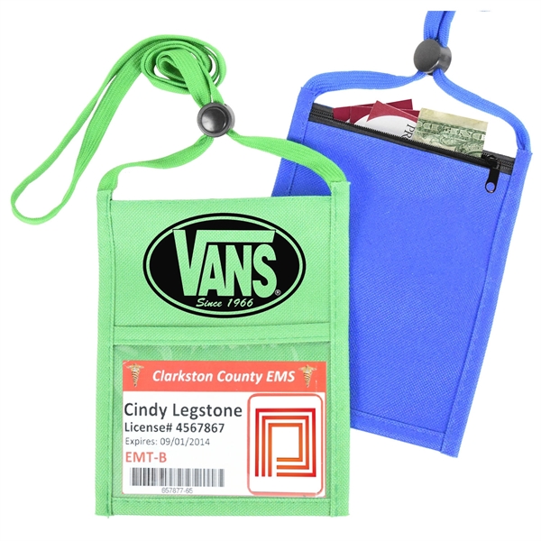Polyester Event Neck wallet w/ 3/8" Lanyard - Polyester Event Neck wallet w/ 3/8" Lanyard - Image 1 of 11