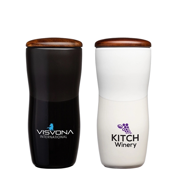 Tarrazu 12 oz. Double Wall Ceramic Tumbler w/ Wood Lid - Tarrazu 12 oz. Double Wall Ceramic Tumbler w/ Wood Lid - Image 3 of 14