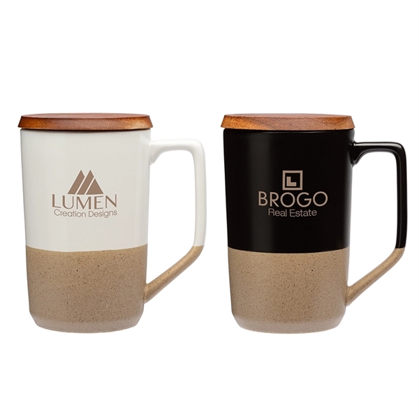 Mogiana 15 oz. Two-Tone Ceramic Mug w/ Wood Lid - Mogiana 15 oz. Two-Tone Ceramic Mug w/ Wood Lid - Image 3 of 14