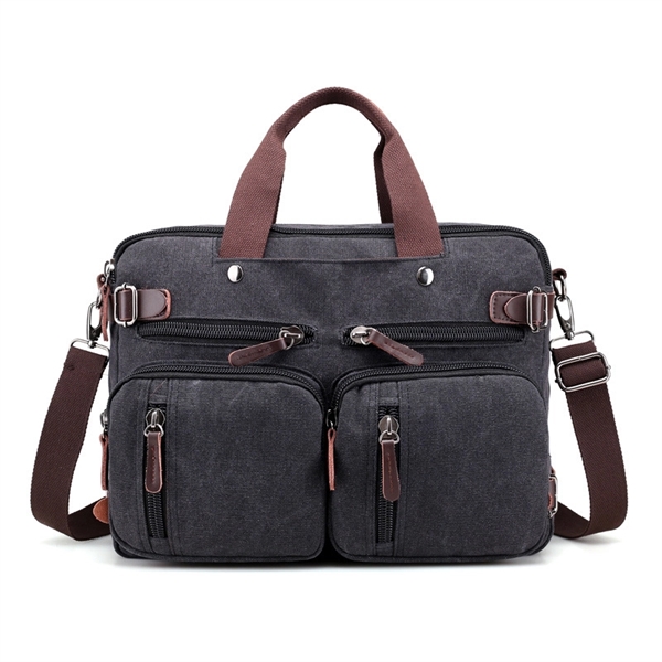 3 in 1 16oz Canvas Laptop Briefcase, Convertible Backpack - 3 in 1 16oz Canvas Laptop Briefcase, Convertible Backpack - Image 2 of 8