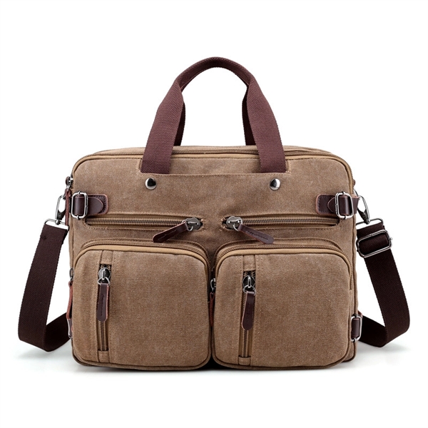 3 in 1 16oz Canvas Laptop Briefcase, Convertible Backpack - 3 in 1 16oz Canvas Laptop Briefcase, Convertible Backpack - Image 3 of 8