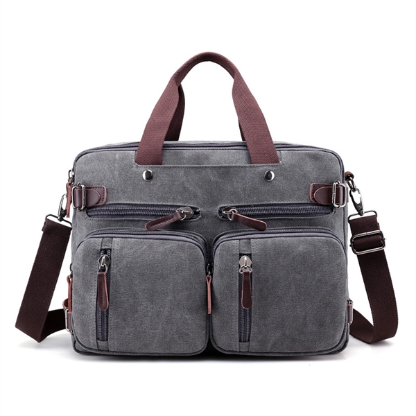 3 in 1 16oz Canvas Laptop Briefcase, Convertible Backpack - 3 in 1 16oz Canvas Laptop Briefcase, Convertible Backpack - Image 4 of 8