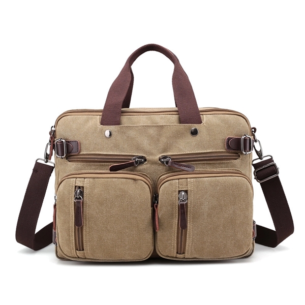 3 in 1 16oz Canvas Laptop Briefcase, Convertible Backpack - 3 in 1 16oz Canvas Laptop Briefcase, Convertible Backpack - Image 0 of 8