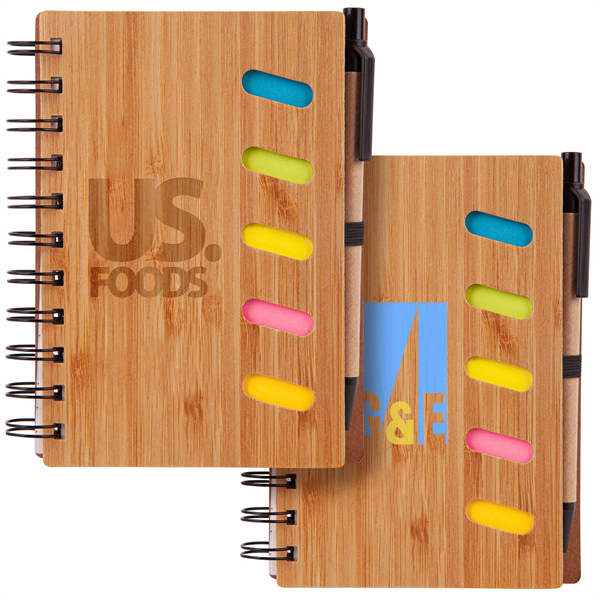 4.75" x 6" Bamboo Notebook with Pen & Sticky Notes - 4.75" x 6" Bamboo Notebook with Pen & Sticky Notes - Image 0 of 2