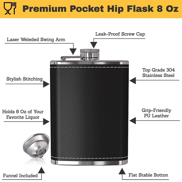 8 Oz Pocket Hip Flask With Funnel - 8 Oz Pocket Hip Flask With Funnel - Image 2 of 3