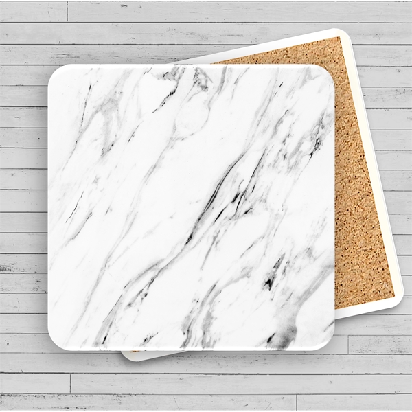Faux White Marble Absorbent Stone Coaster - Faux White Marble Absorbent Stone Coaster - Image 7 of 11