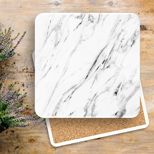 Faux White Marble Absorbent Stone Coaster - Faux White Marble Absorbent Stone Coaster - Image 8 of 11