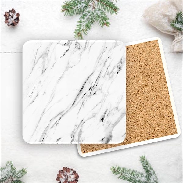Faux White Marble Absorbent Stone Coaster - Faux White Marble Absorbent Stone Coaster - Image 10 of 11