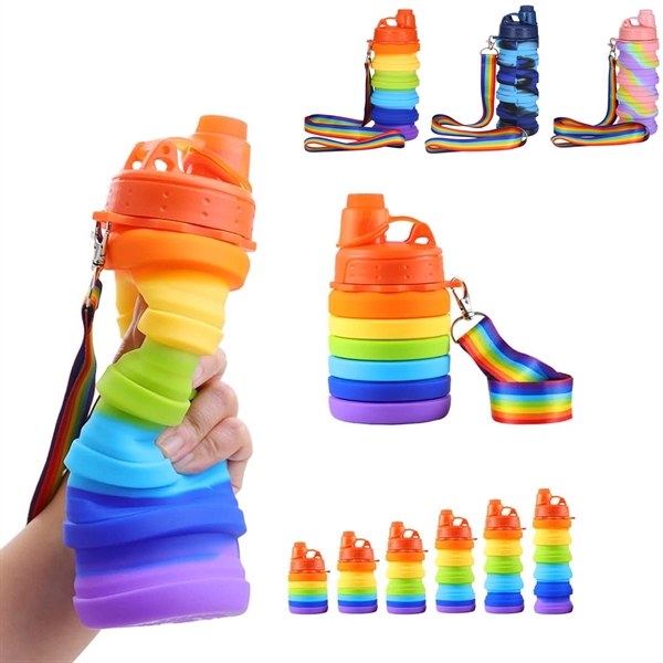 Portable Rainbow Silicone Water Bottle - Portable Rainbow Silicone Water Bottle - Image 0 of 3