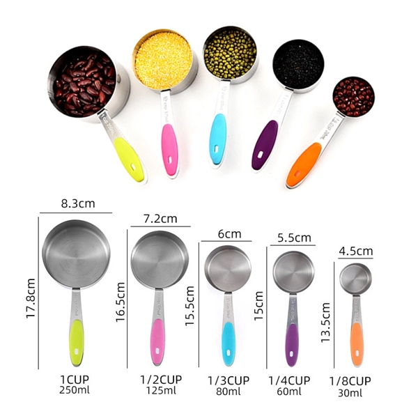 5Pcs Stainless Steel Measuring Cup With Silicone Handle - 5Pcs Stainless Steel Measuring Cup With Silicone Handle - Image 1 of 3