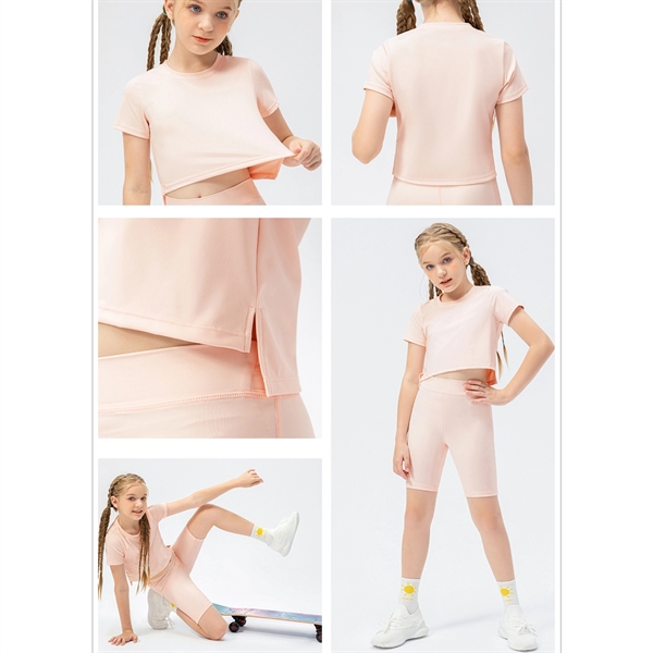 Girls Short Sleeve Side Slit Hem Tee T-Shirt - Girls Short Sleeve Side Slit Hem Tee T-Shirt - Image 1 of 4