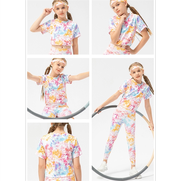 Girl's Short Sleeve Tie Dye Crop Top  with Adjustable Hem - Girl's Short Sleeve Tie Dye Crop Top  with Adjustable Hem - Image 0 of 4