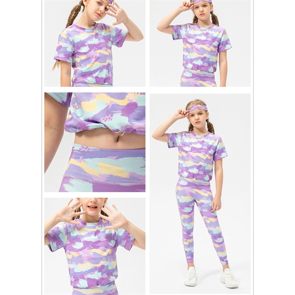 Girl's Short Sleeve Tie Dye Crop Top  with Adjustable Hem - Girl's Short Sleeve Tie Dye Crop Top  with Adjustable Hem - Image 1 of 4