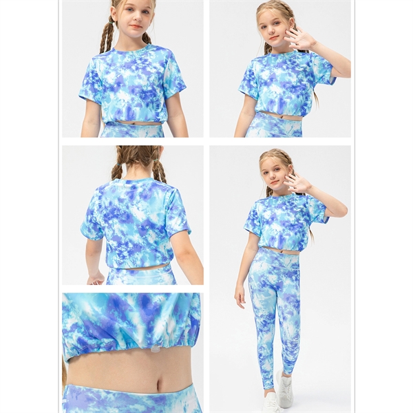 Girl's Short Sleeve Tie Dye Crop Top  with Adjustable Hem - Girl's Short Sleeve Tie Dye Crop Top  with Adjustable Hem - Image 3 of 4