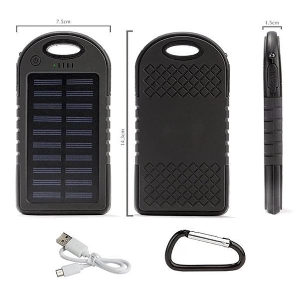Waterproof Solar Power Bank with Carabiner and Logo Custom - Waterproof Solar Power Bank with Carabiner and Logo Custom - Image 1 of 6
