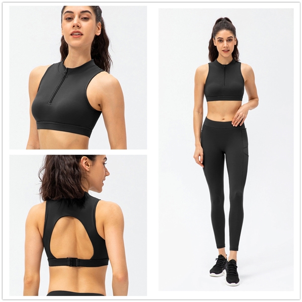 Racerback Yoga Crop Tank Top with Built in Bra - Racerback Yoga Crop Tank Top with Built in Bra - Image 3 of 4